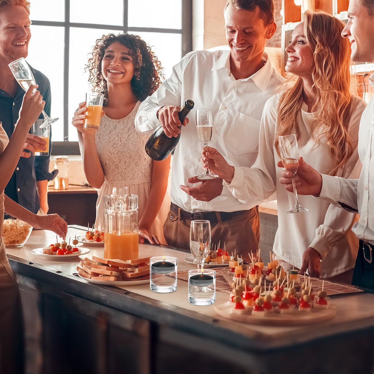 6 Hour Black Floating Candles, Unscented Small 2 Inch Dripless Pool Water Wax Candles for Cylinder Vase, Centerpiece at Wedding,